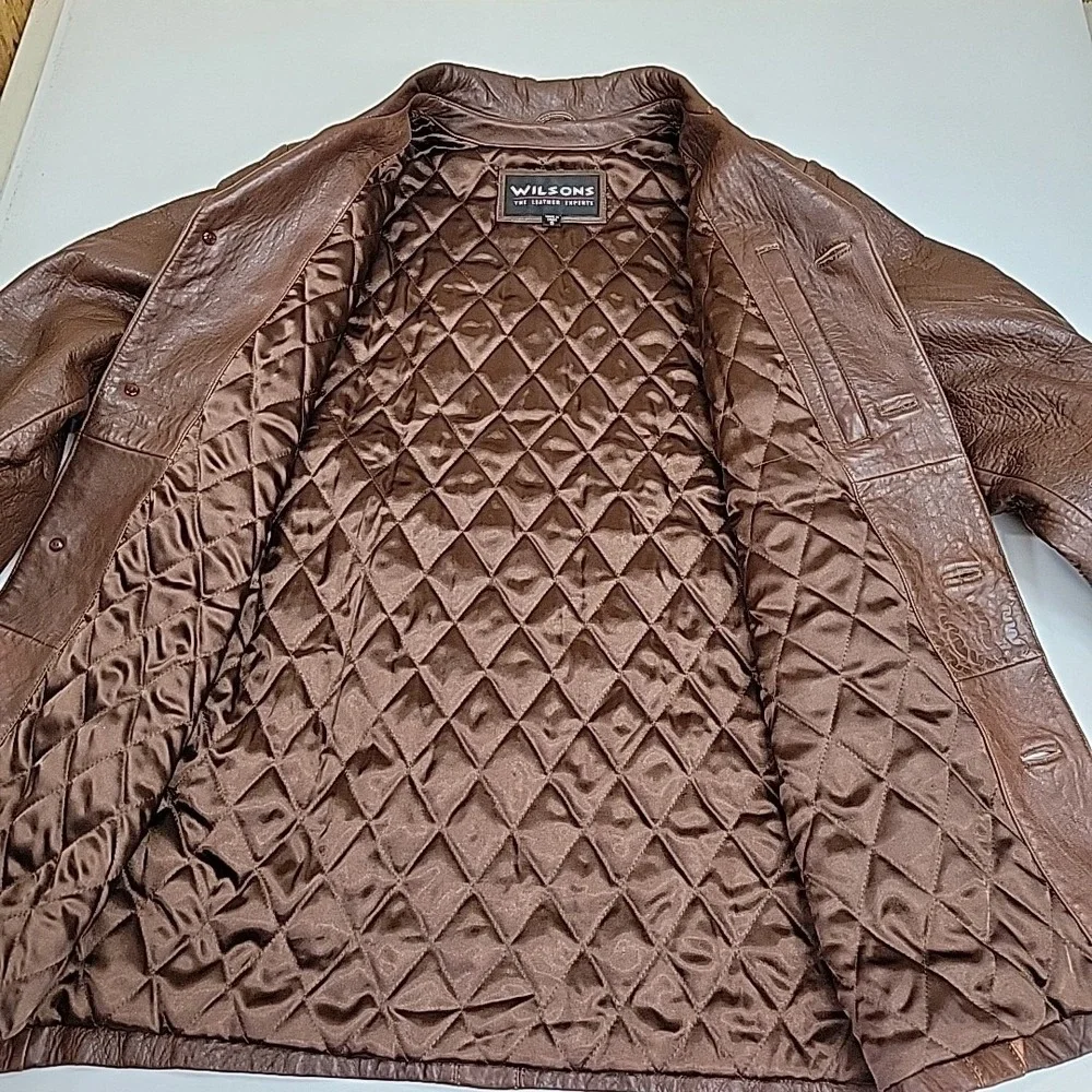 Vintage Wilson's The Leather‎ Experts Brown Leather Jacket Size S Button Front - Picture 6 of 9